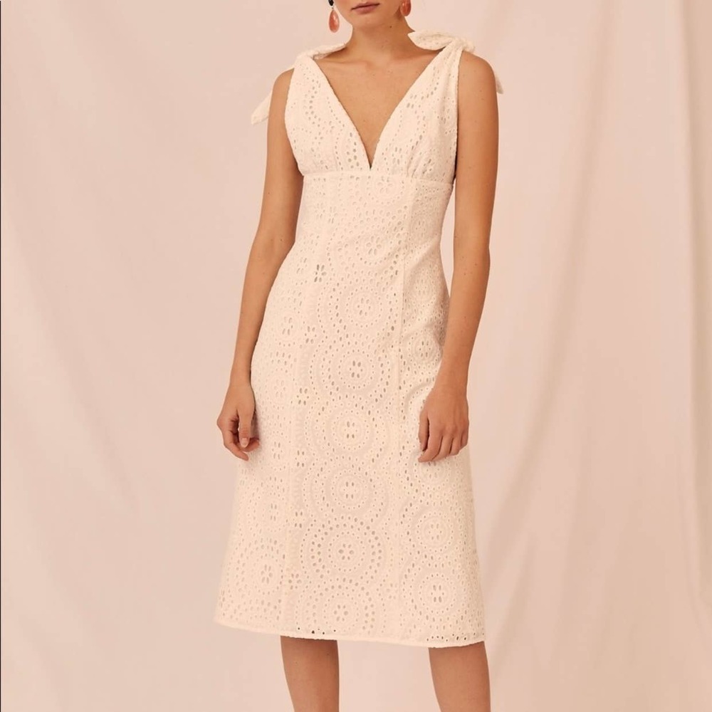 Keepsake White Harmony Eyelet Lace Sleeveless Midi Sheath Dress - Picture 1 of 7